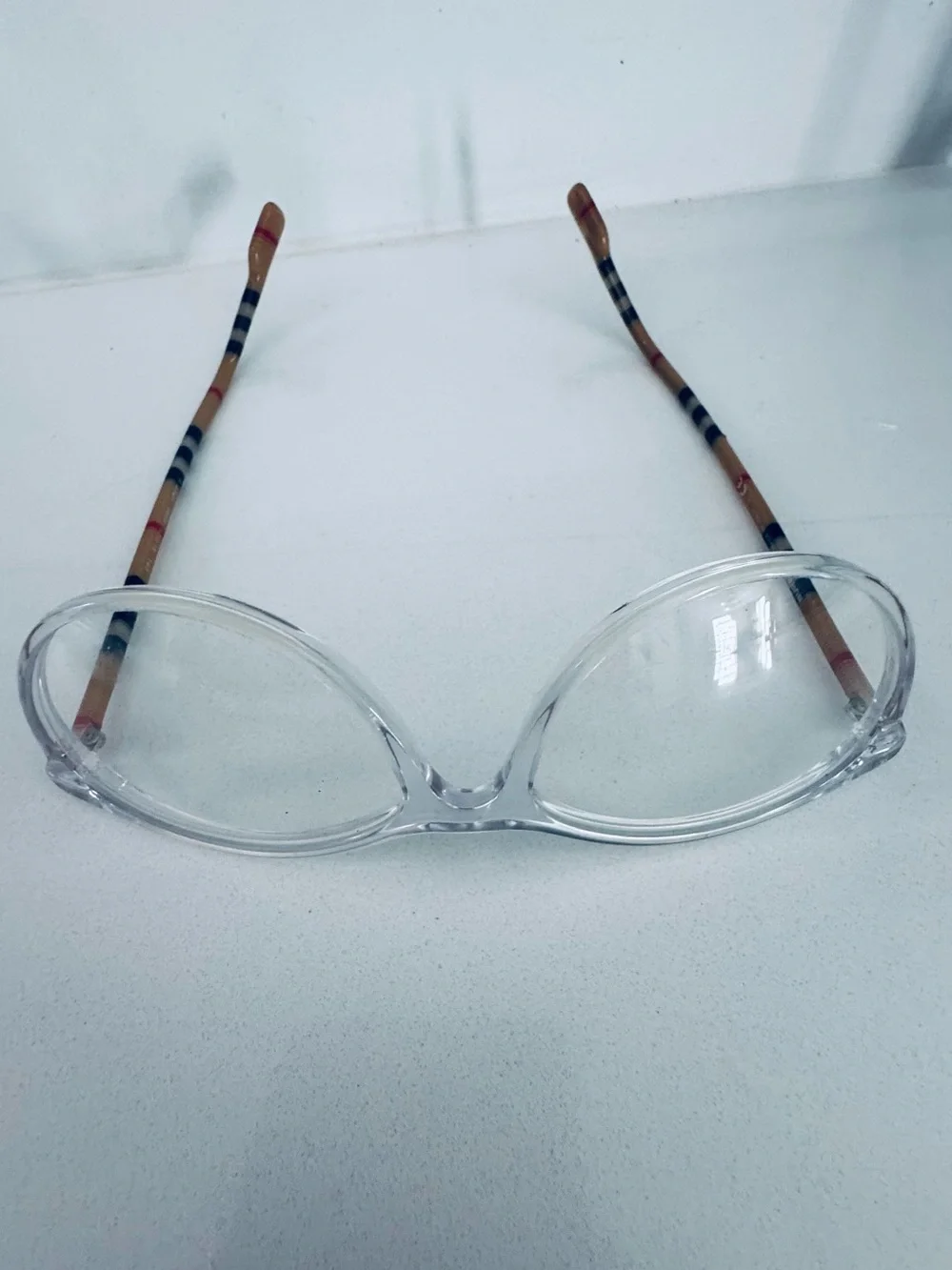Clear Frame Women's Fashion Eyeglasses with Striped Temples